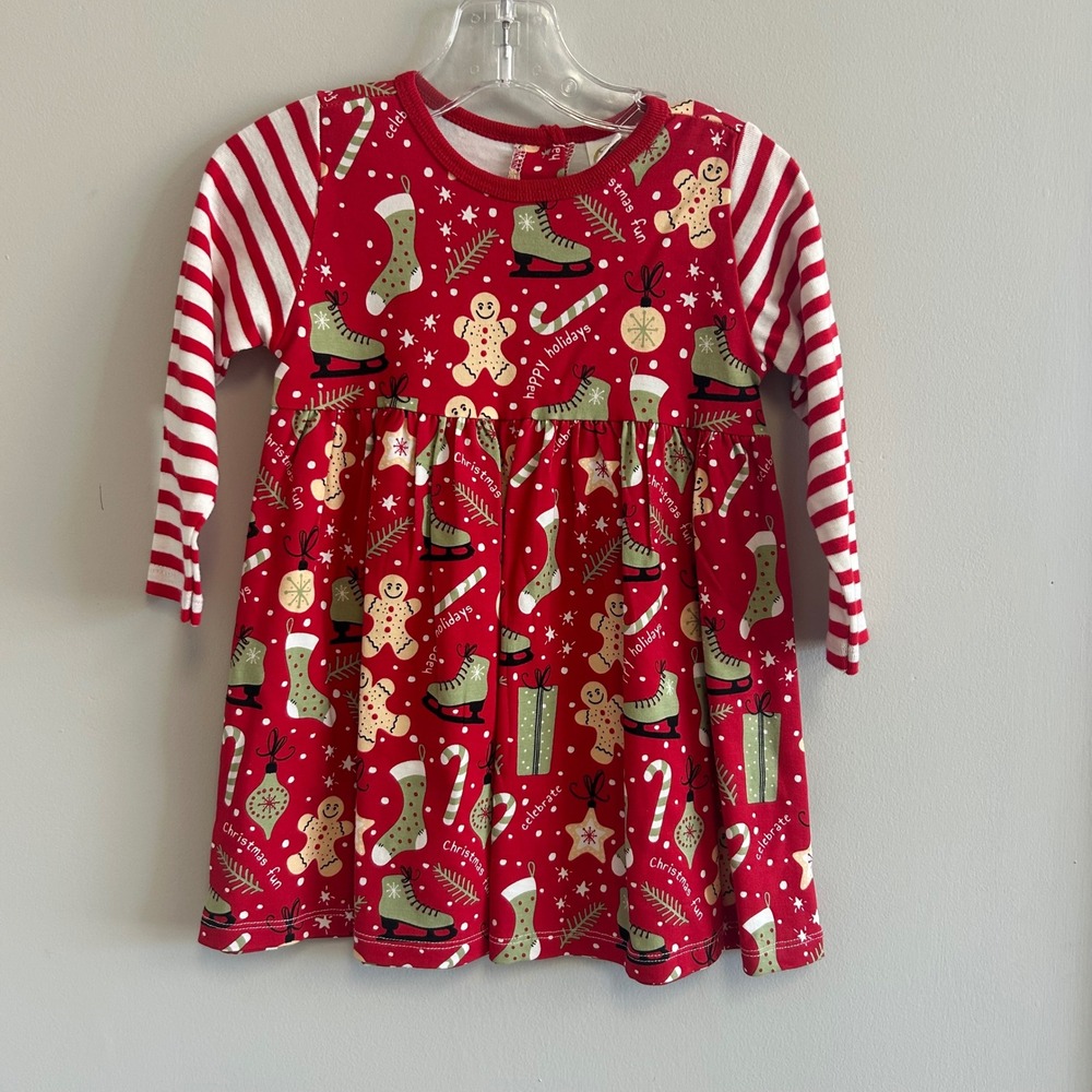 Tesa Babe 18-24M‎ Red Christmas collage bamboo cotton Long Sleeve Dress holiday